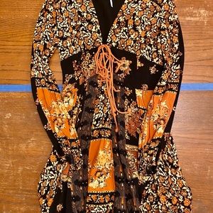 Free People Black and Orange Long Sleeve Dress
